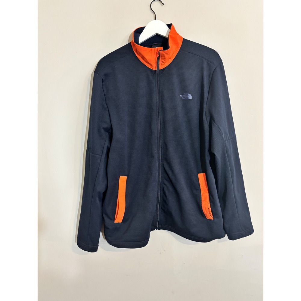 The North Face Mens Full Zip Fleece Jacket Orange Collar Navy Blue L - Picture 10 of 10